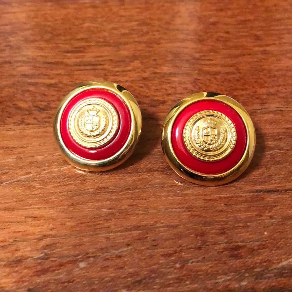 Liz Claiborne • Gold and Red Statement Earrings